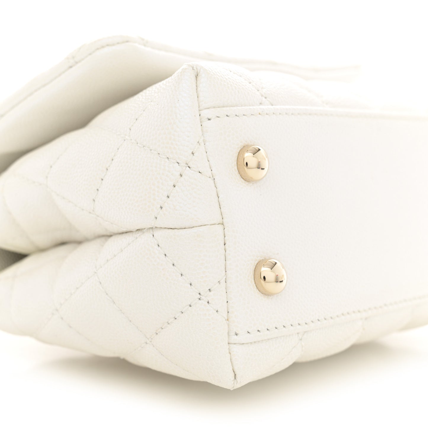 Iridescent Caviar Quilted Extra Mini Coco Handle Flap White