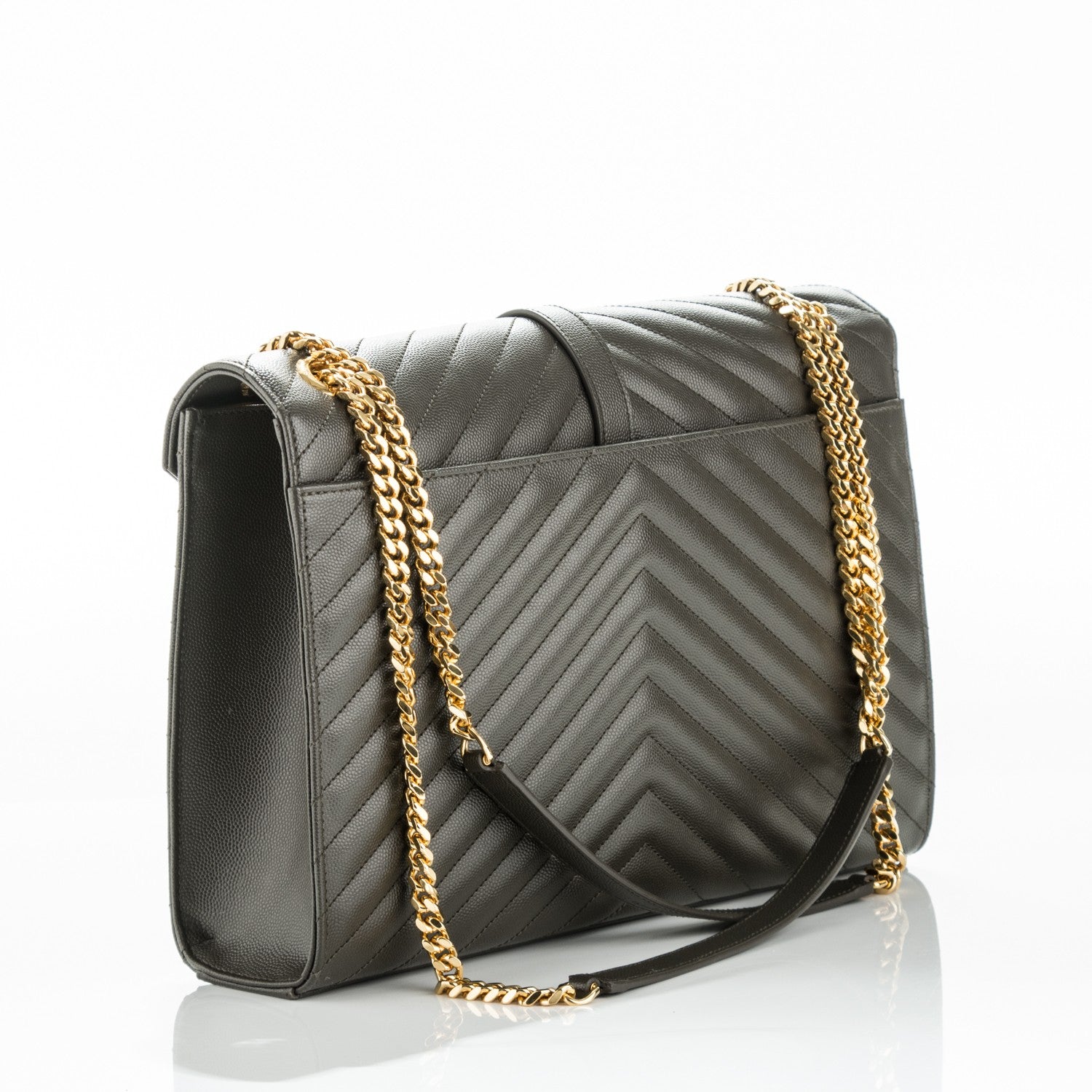 Saint Laurent Grain De Poudre Matelasse Chevron Large Monogram Satchel Bronze 3 of 7