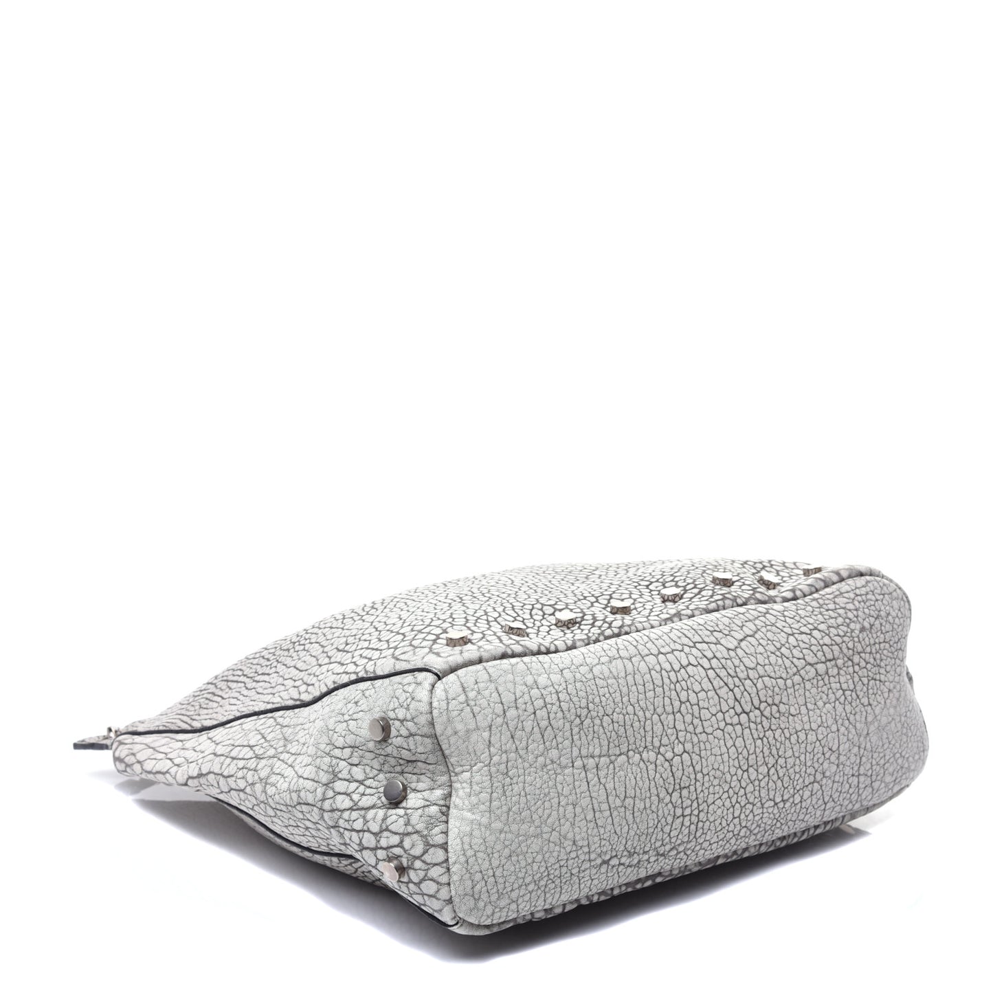 Washed Grainy Lambskin Studded Raven Hobo White Black