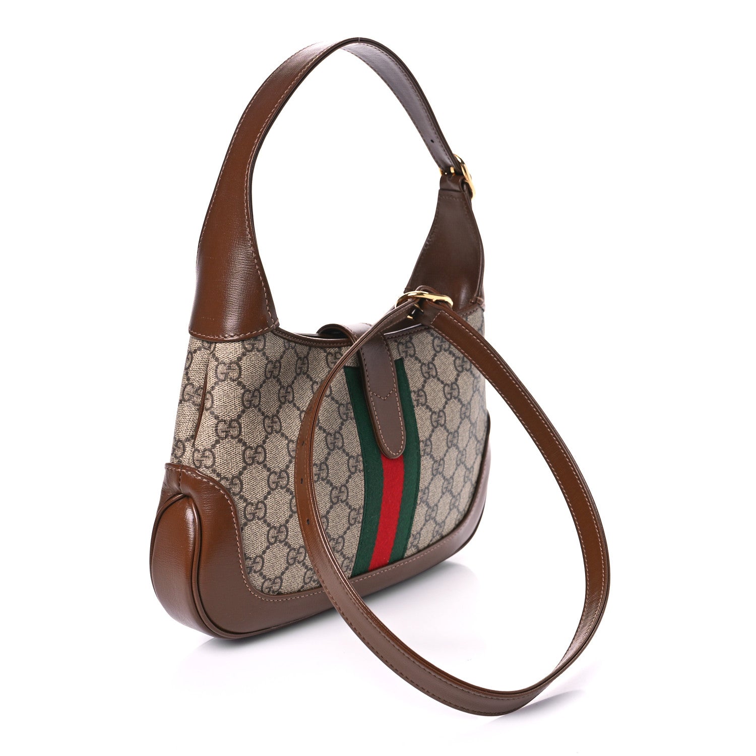 Gucci GG Supreme Monogram Azalea Calfskin Web Small Jackie 1961 Hobo Beige Ebony Brown Sugar 3 of 8