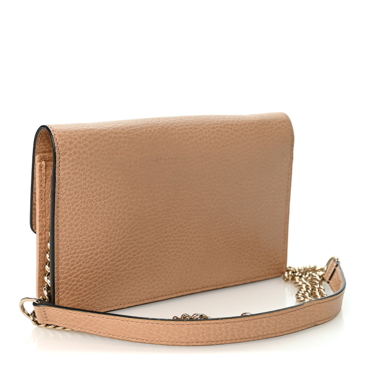 Dollar Calfskin Interlocking G Chain Wallet Camelia