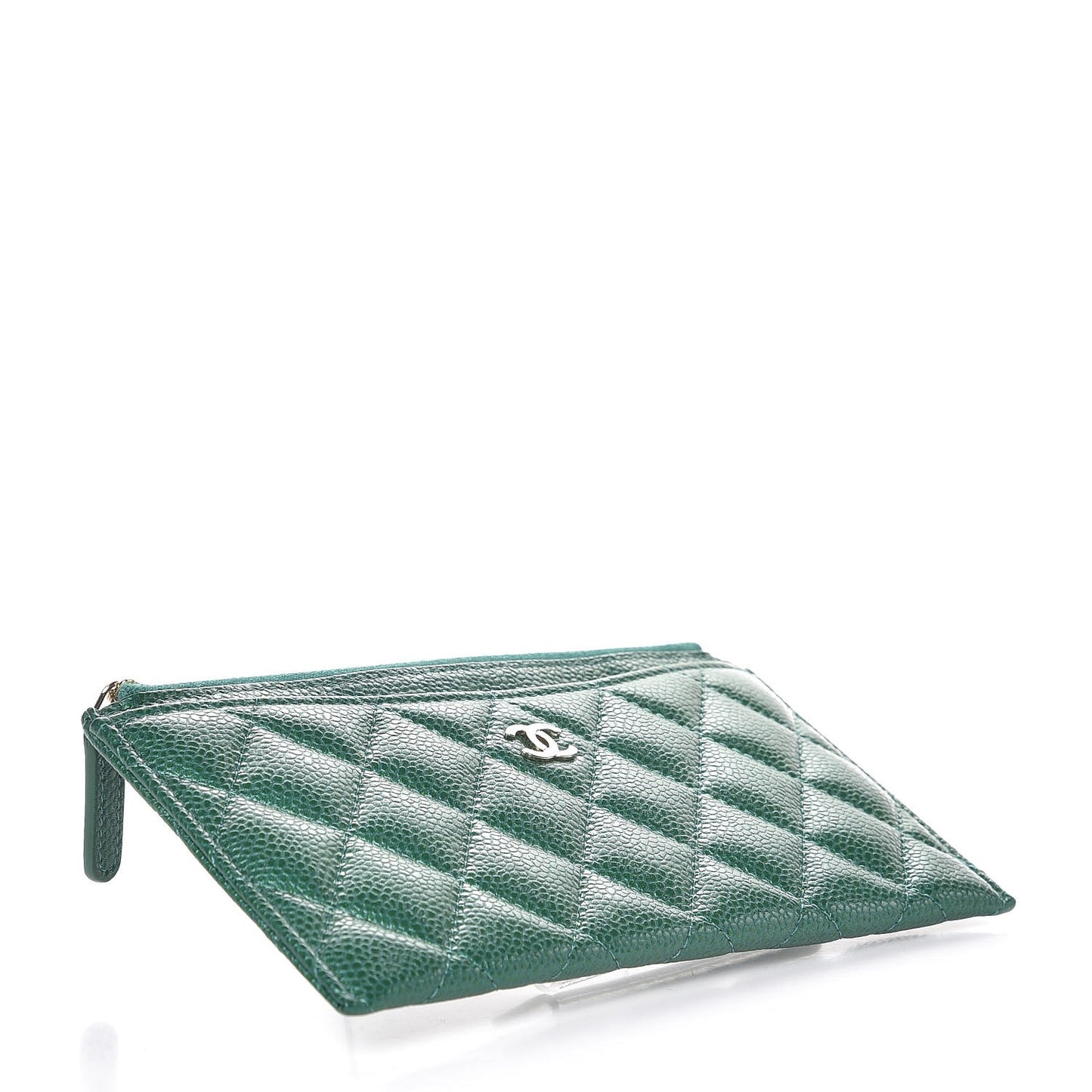 Metallic Caviar Quilted Classic Zip Pouch Green