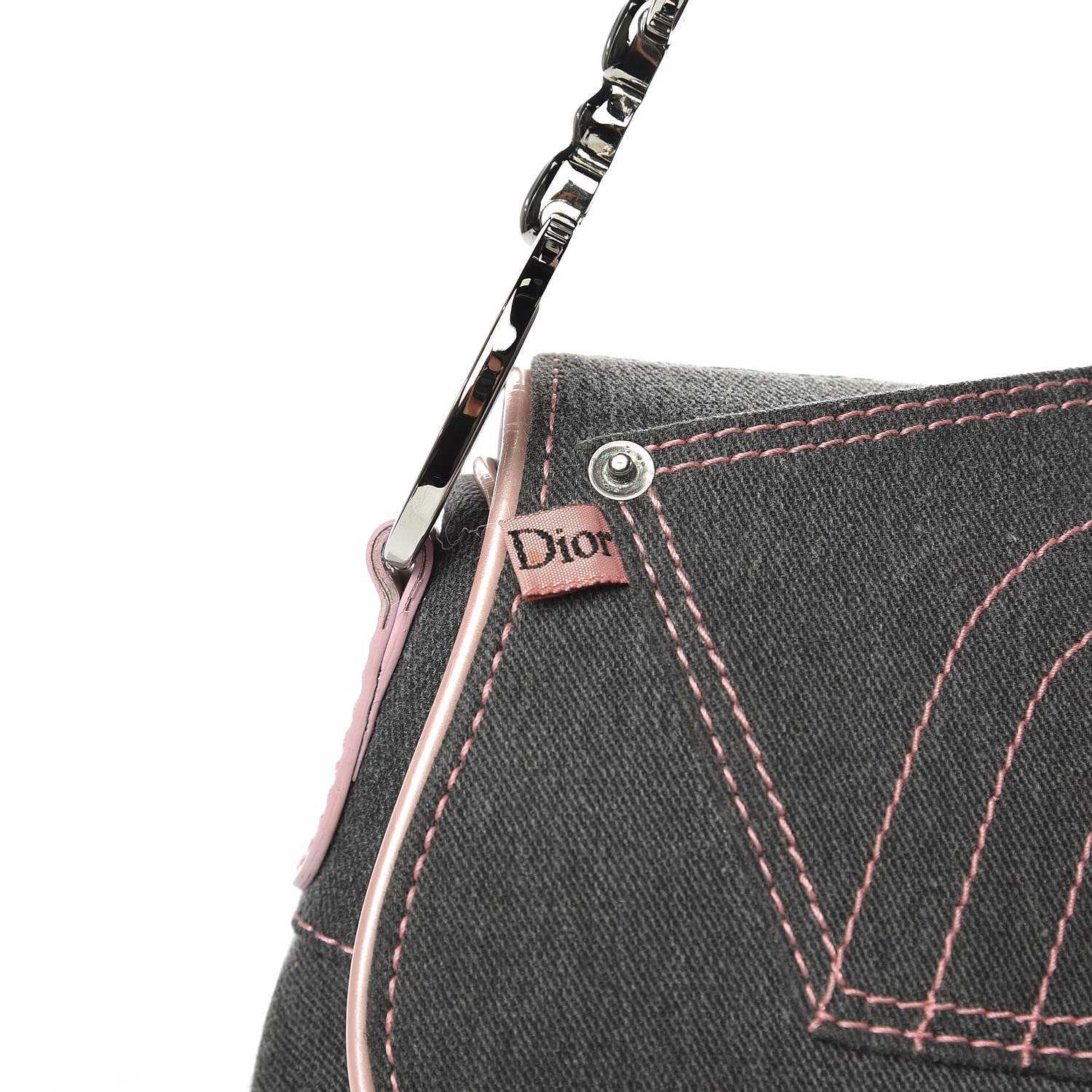 Christian Dior Patent Denim Jeans Saddle Bag Grey Pink 8 of 12