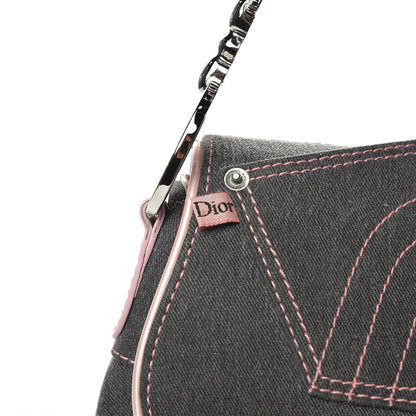 Christian Dior Patent Denim Jeans Saddle Bag Grey Pink 8 of 12