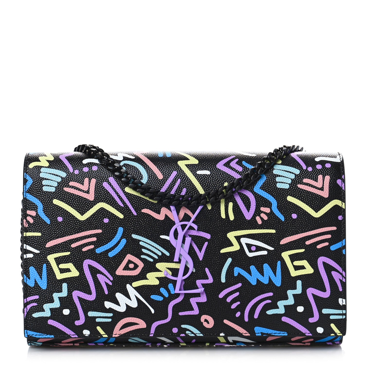 Saint Laurent Grain De Poudre Medium Classic Monogram Multicolor Graphic Print Chain Wallet Black 1 of 9