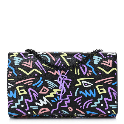 Saint Laurent Grain De Poudre Medium Classic Monogram Multicolor Graphic Print Chain Wallet Black 1 of 9