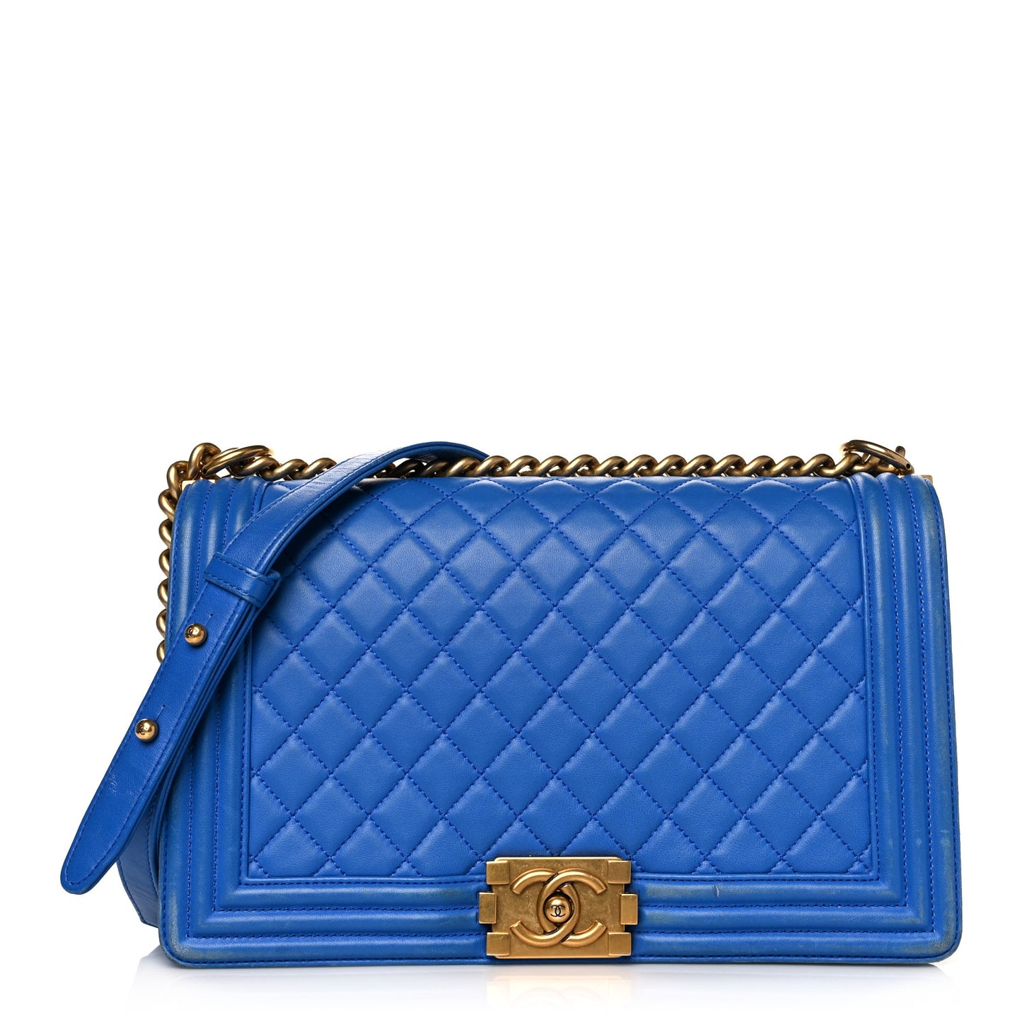 Lambskin Quilted New Medium Boy Flap Blue