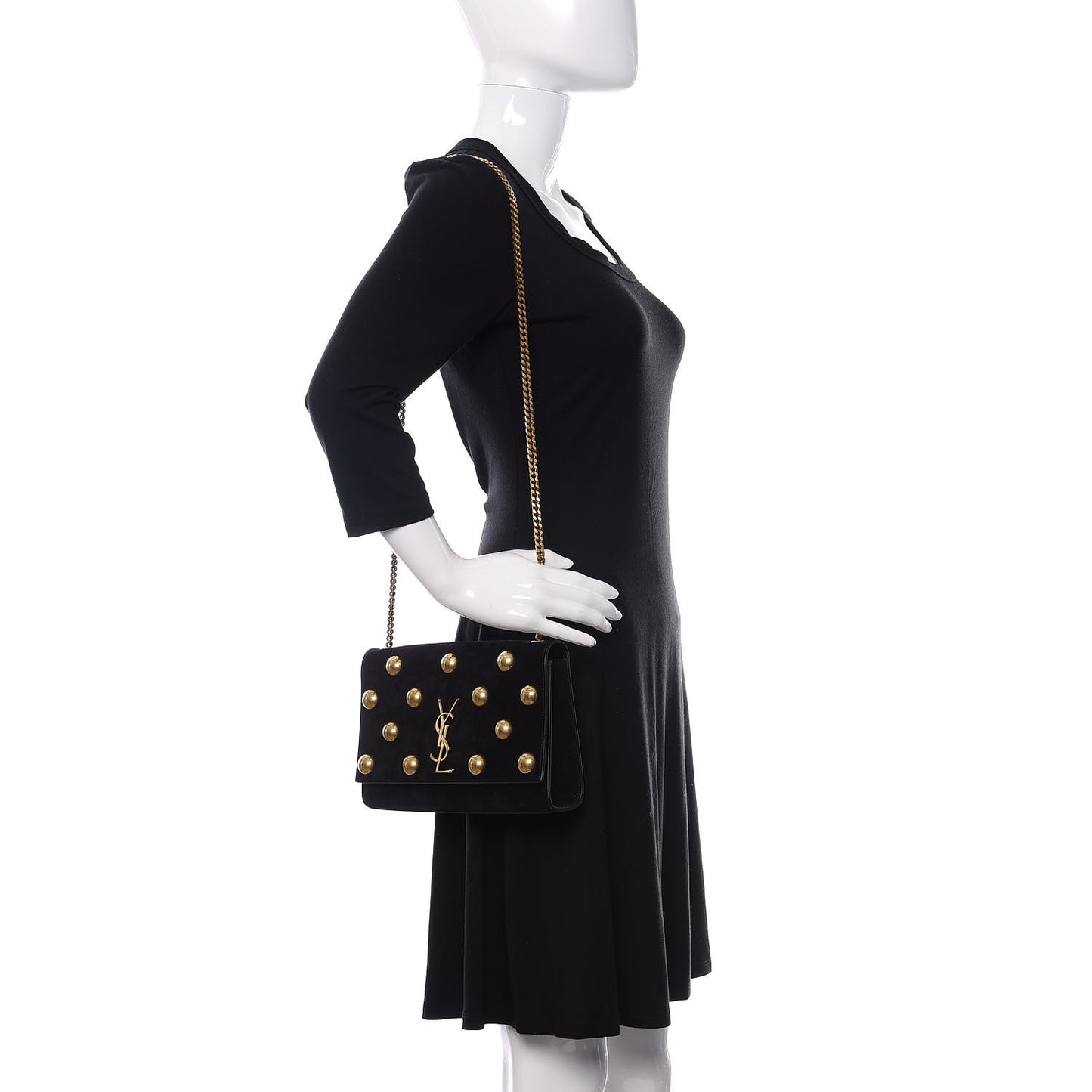 Suede Studded Medium Classic Monogram Kate Satchel Black