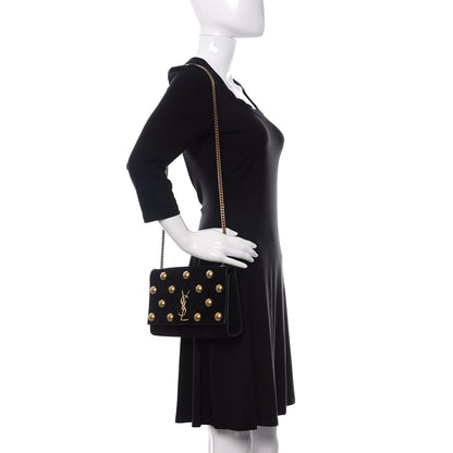 Saint Laurent Suede Studded Medium Classic Monogram Kate Satchel Black 2 of 9