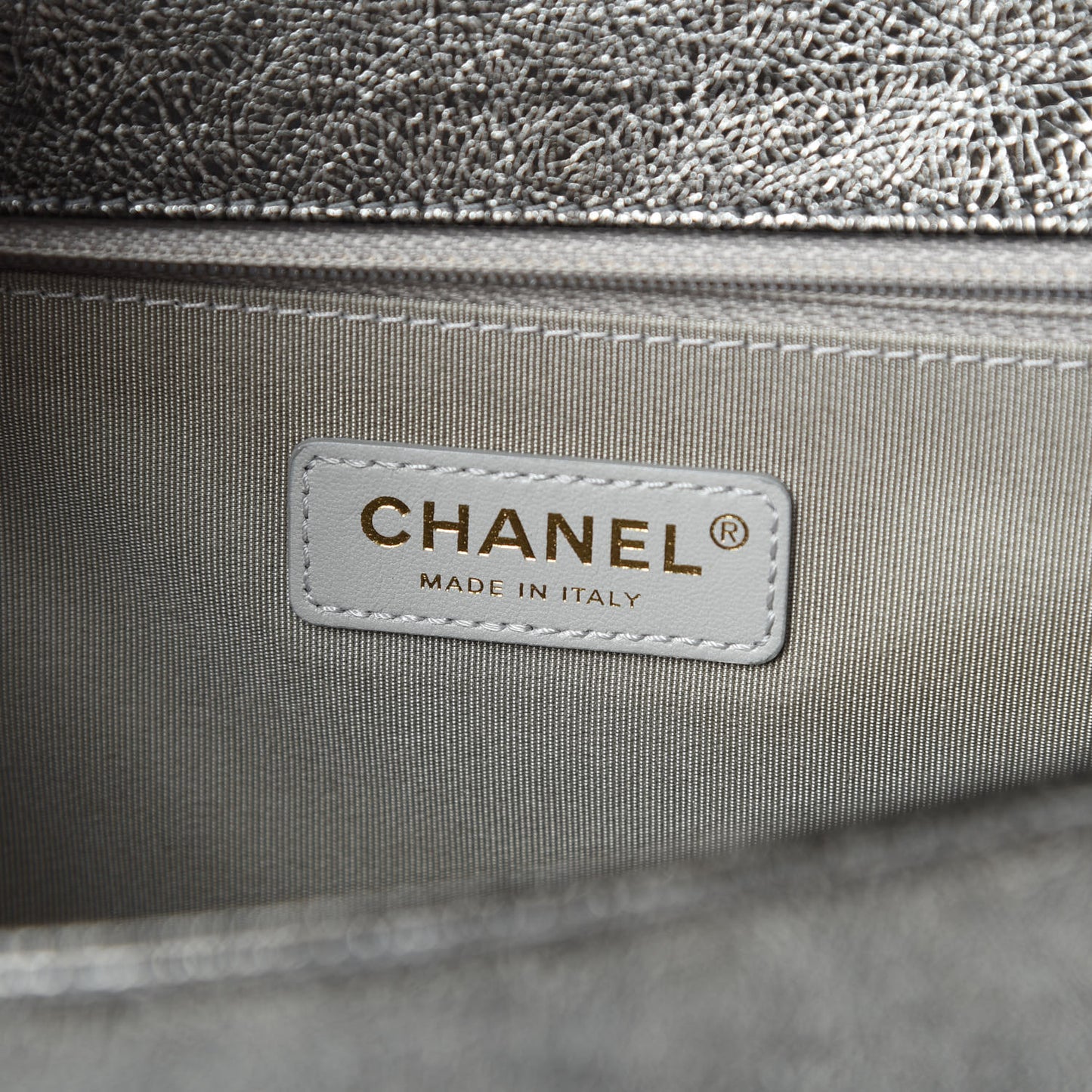Cracked Metallic Calfskin Quilted New Medium Boy Flap Silver