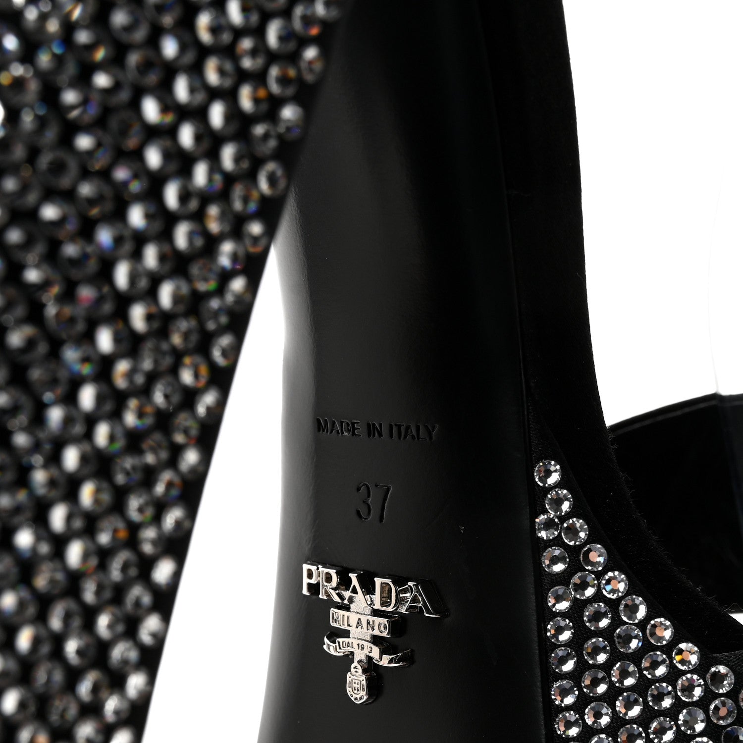 Prada Satin Crystal Triangle Logo 40/135mm Platform Sandals 37 Cristal 7 of 9