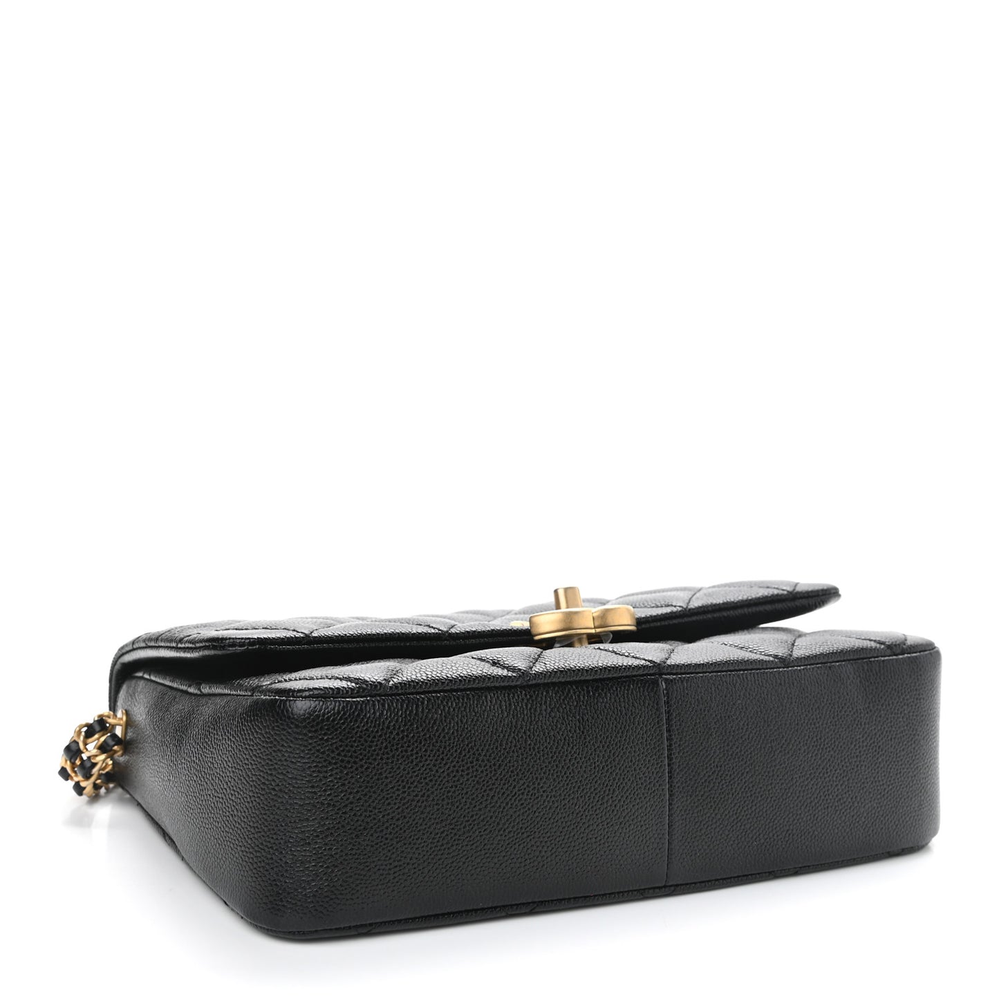 Shiny Caviar Quilted Large Chain Melody Flap Black