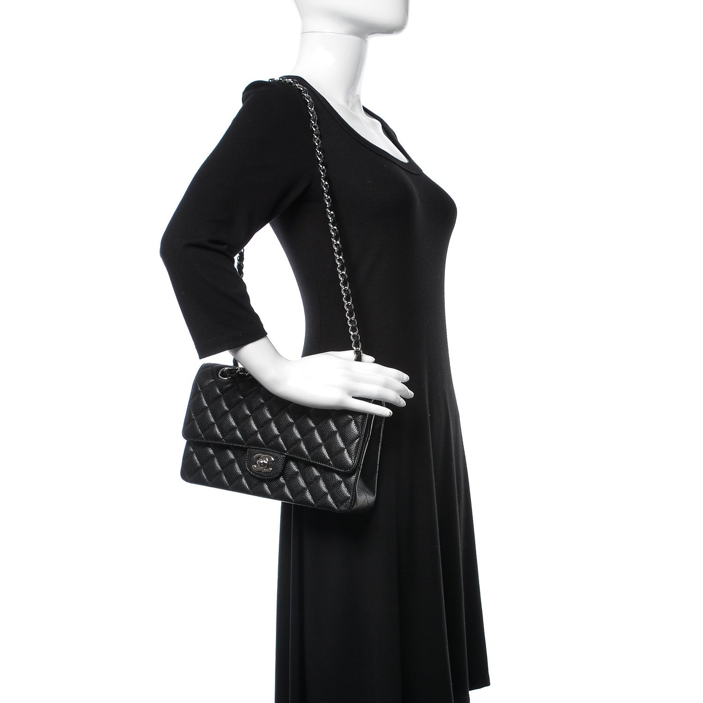 Caviar Quilted Medium Double Flap Black