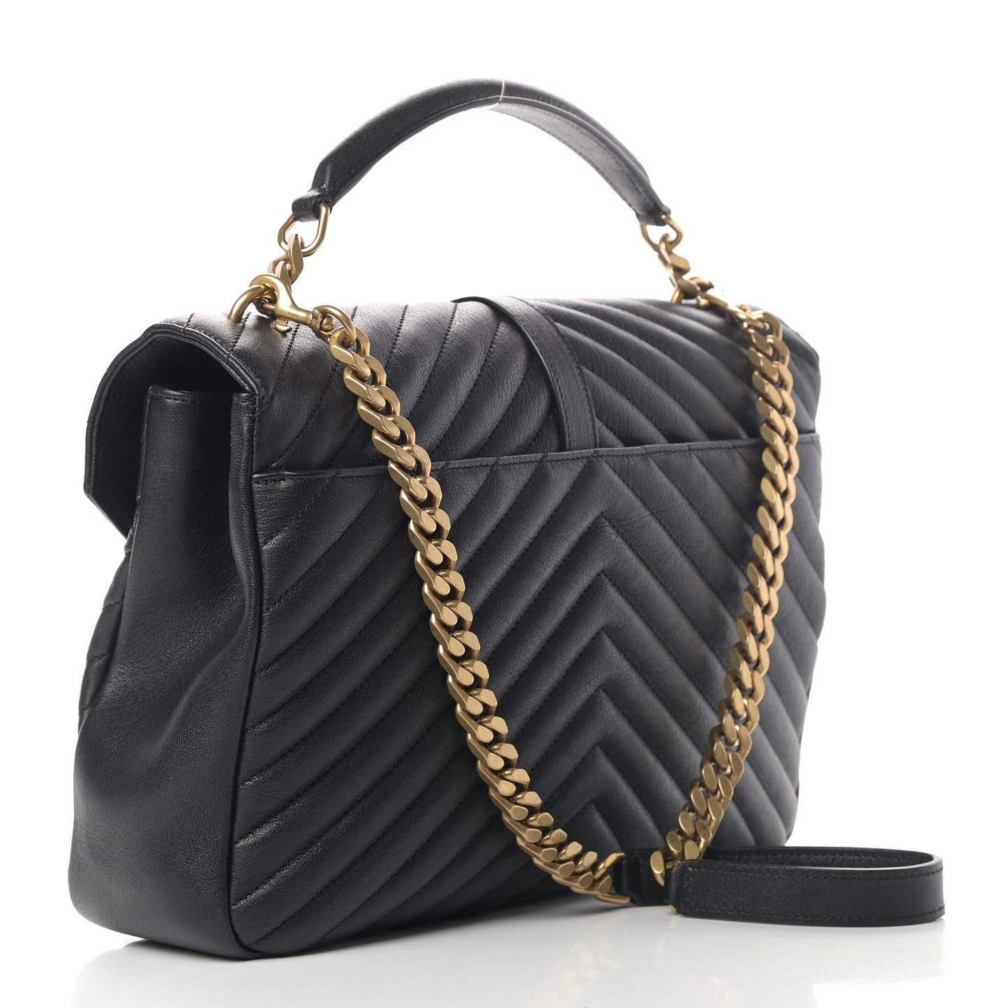 Sheepskin Matelasse Chevron Monogram Large College Satchel Black