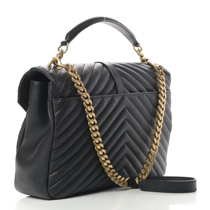 Saint Laurent Sheepskin Matelasse Chevron Monogram Large College Satchel Black 2 of 5