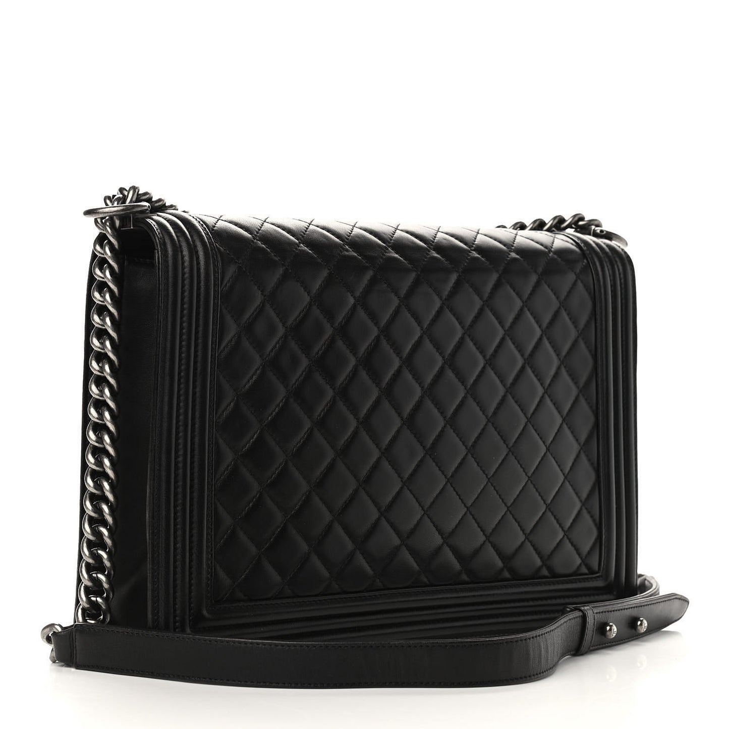 Lambskin Quilted Large Boy Flap Black