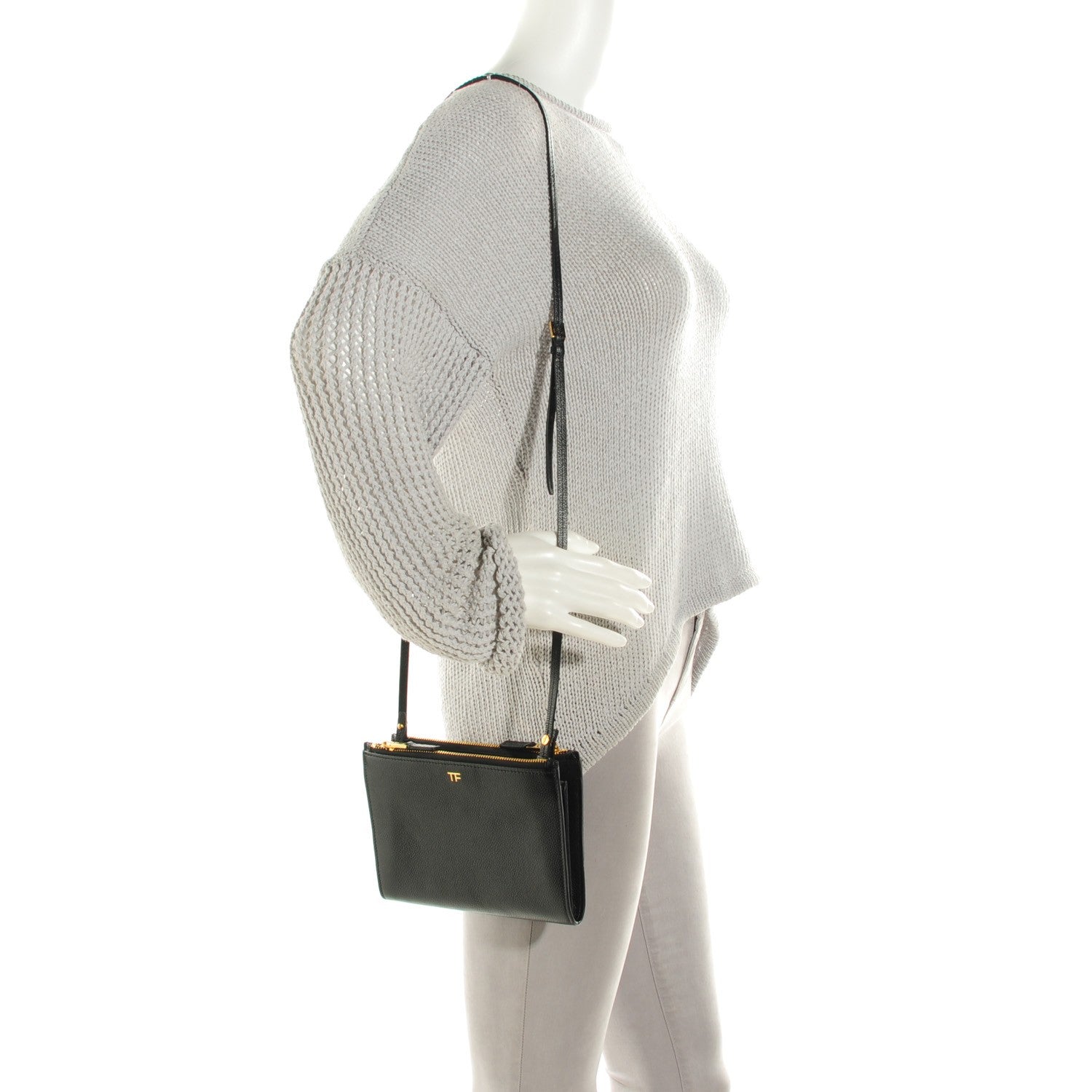 Tom Ford Calfskin Triple Zip Crossbody Bag Black 2 of 7