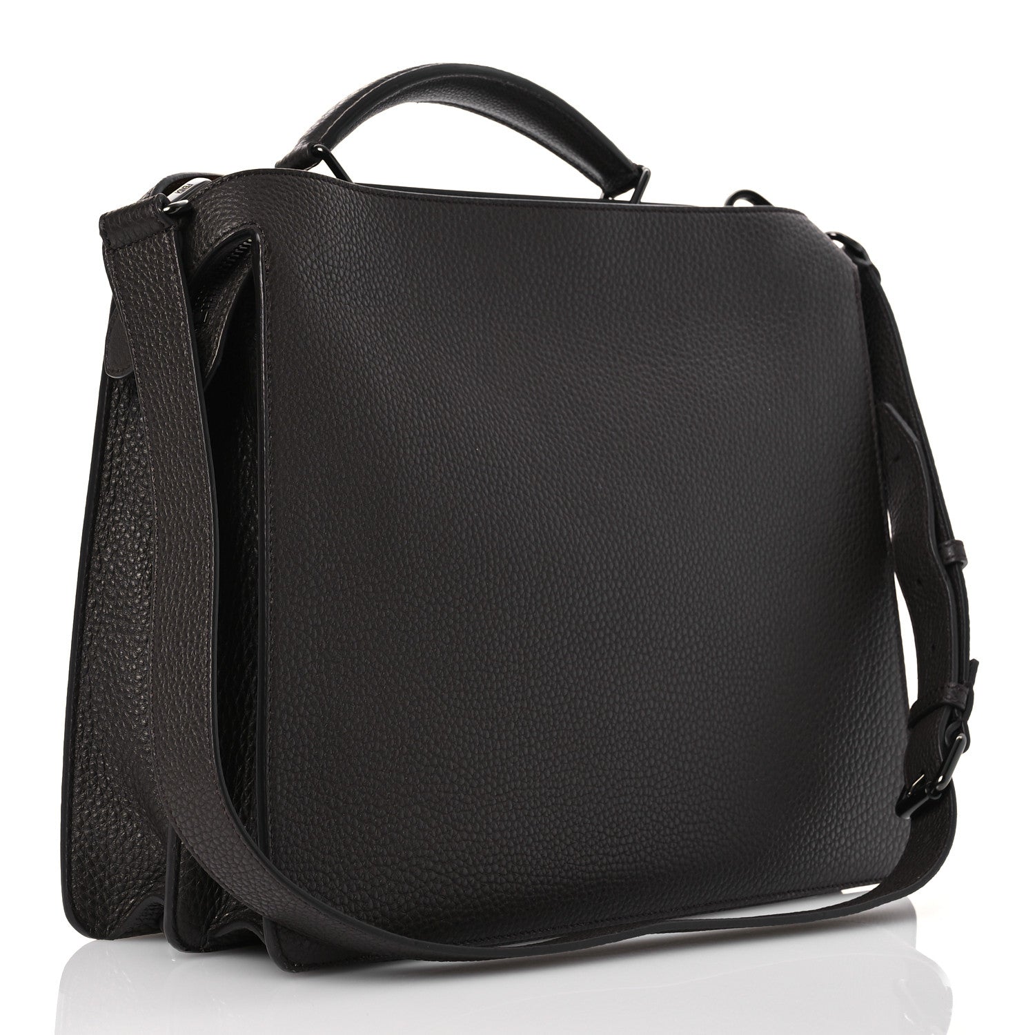 Fendi Cuoio Romano Vitello Cover Glazed Fabric Bi-Color FF 1974 Medium Peekaboo I SEE U Satchel Dark Brown 3 of 16