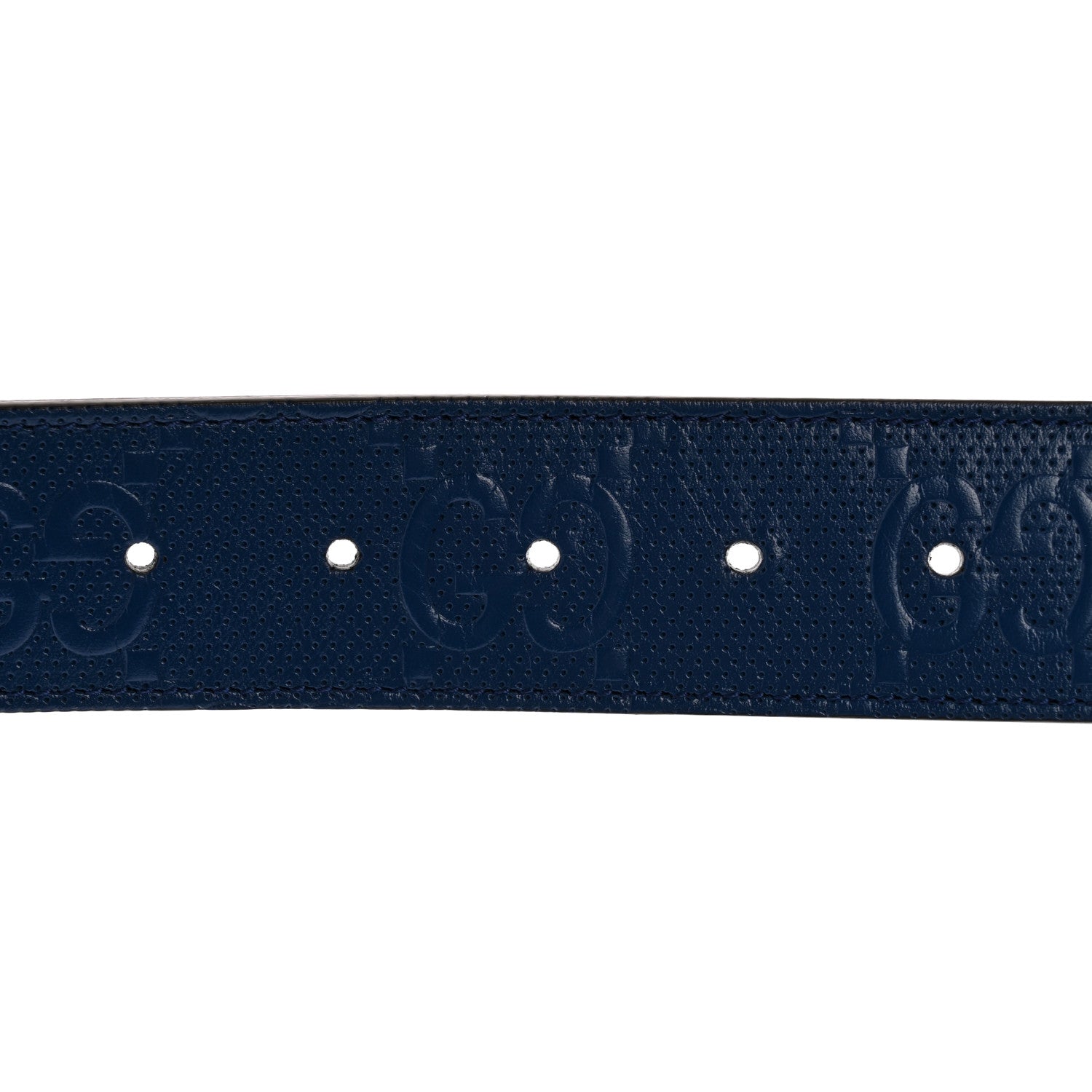 Gucci Calfskin GG Tennis Embossed Double G 40mm Belt 90 36 Intense Metal Blue 3 of 8