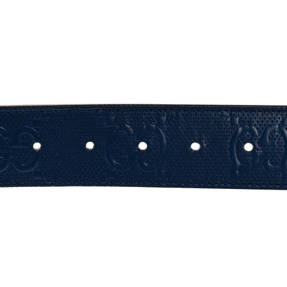 Gucci Calfskin GG Tennis Embossed Double G 40mm Belt 90 36 Intense Metal Blue 3 of 8