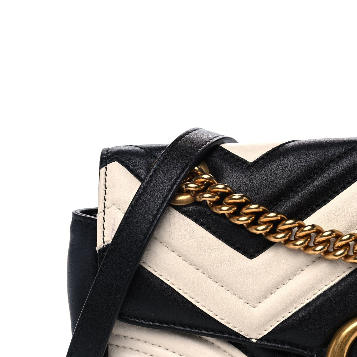 Gucci Calfskin Matelasse Small GG Marmont Shoulder Bag Black White 10 of 15