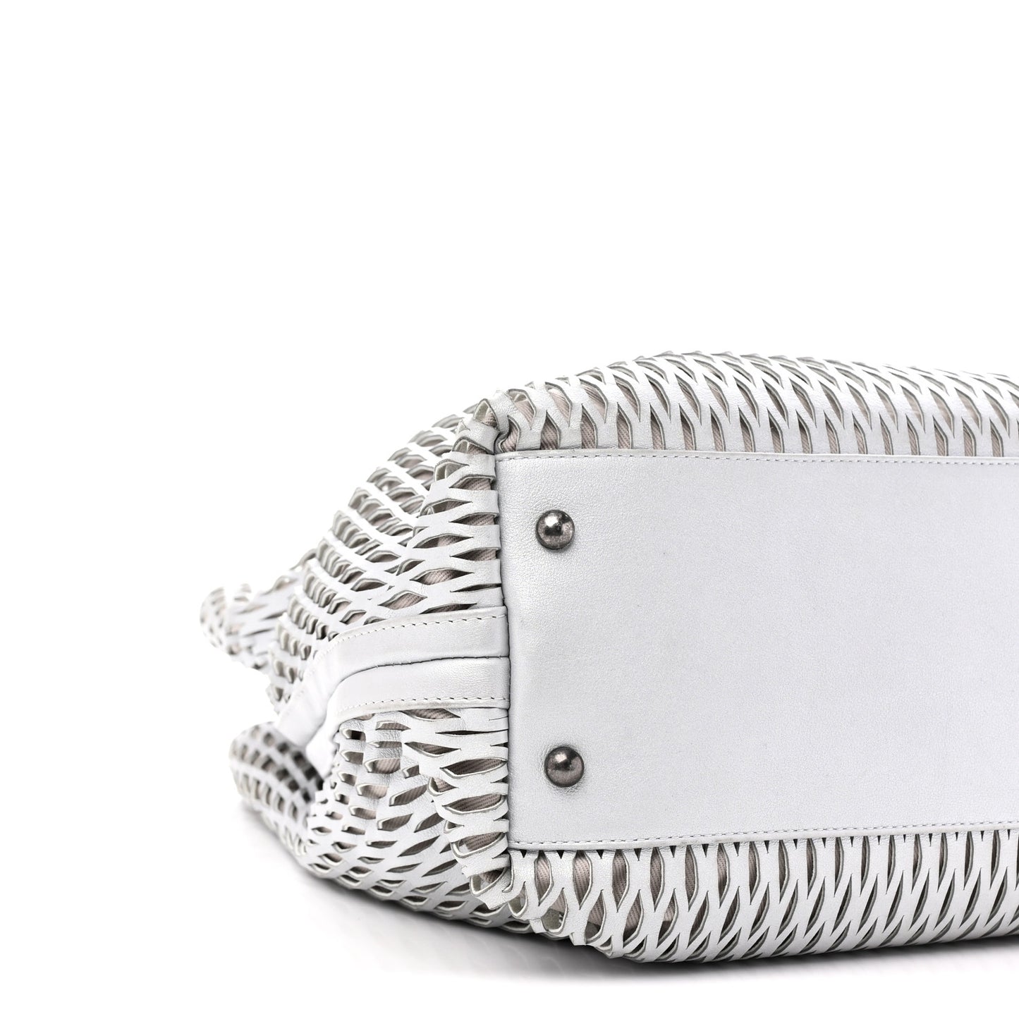 Calfskin Laser Cut Perforated CC Tote Silver