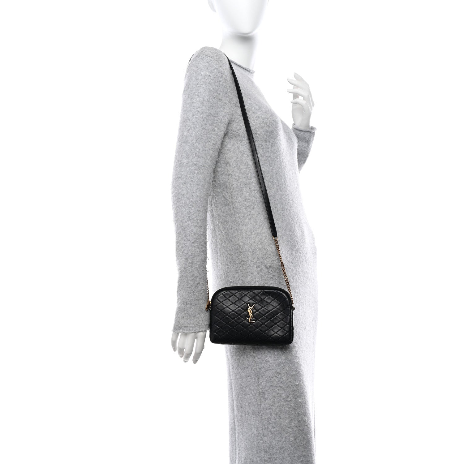 Saint Laurent SAINT LAURENT Lambskin Quilted Gaby Zipped Pouch Black 2 of 11