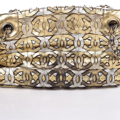 Chanel Metallic Crackled Calfskin Medium CC Mix Flap Gold Silver 10 of 17