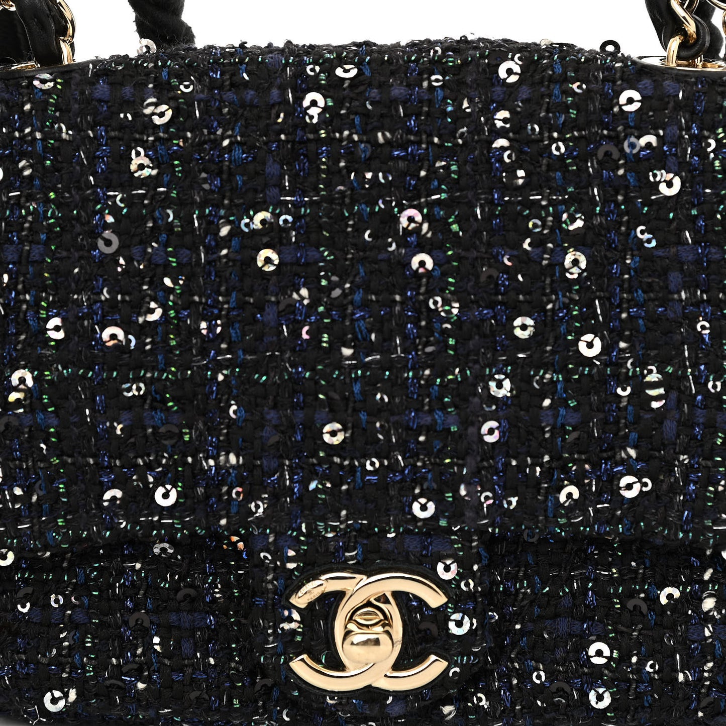Tweed Mini Pearl Handle Flap Black Ecru