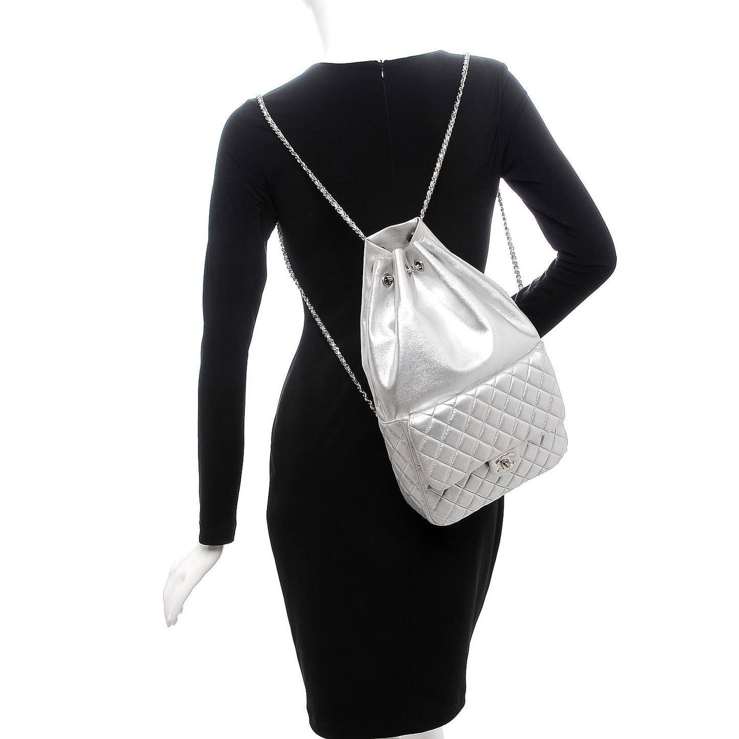 Metallic Lambskin Quilted Large In Seoul Backpack Silver