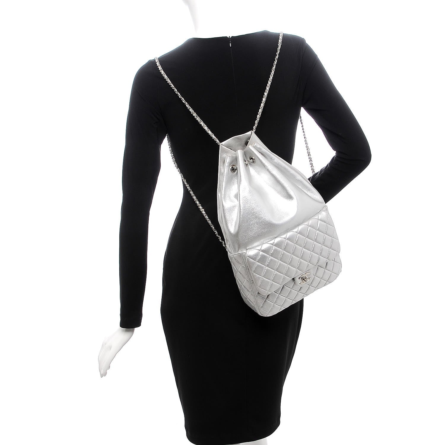 Chanel Metallic Lambskin Quilted Large In Seoul Backpack Silver 2 of 7