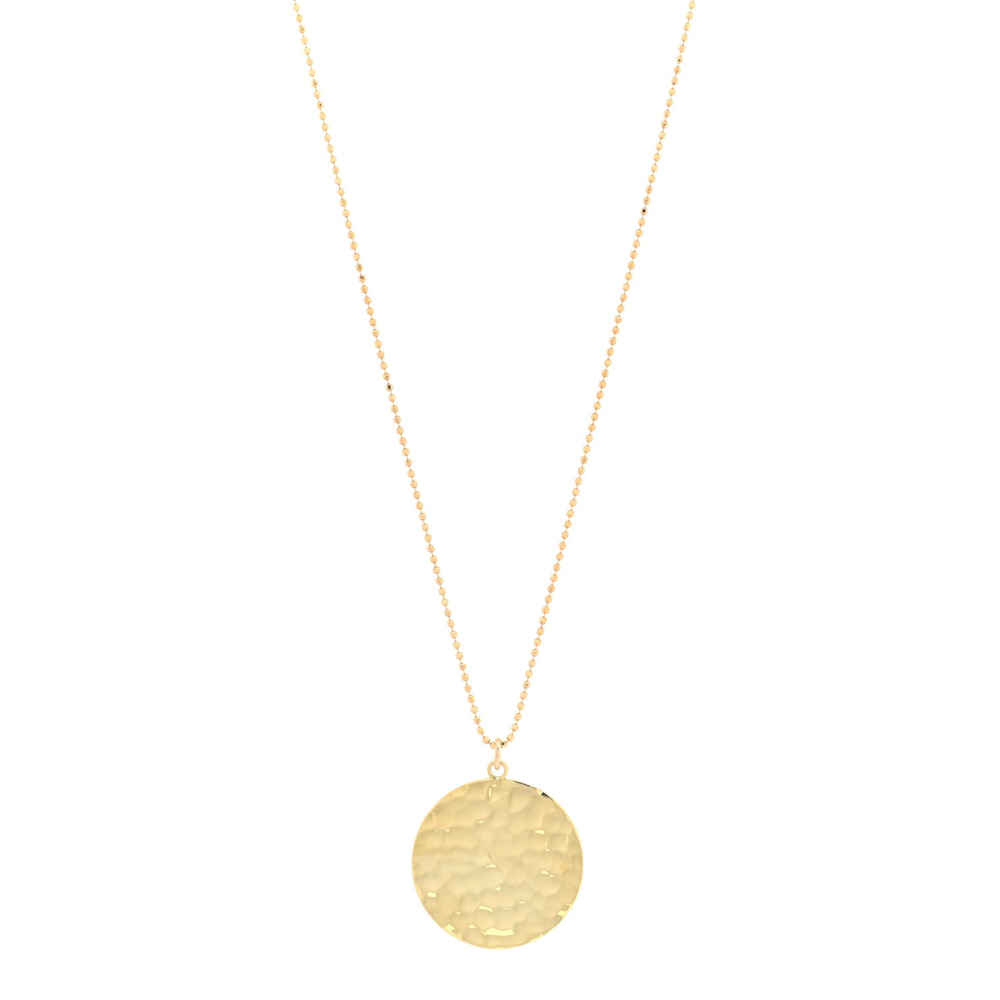 18K Yellow Gold Hammered Disc Pendant Necklace