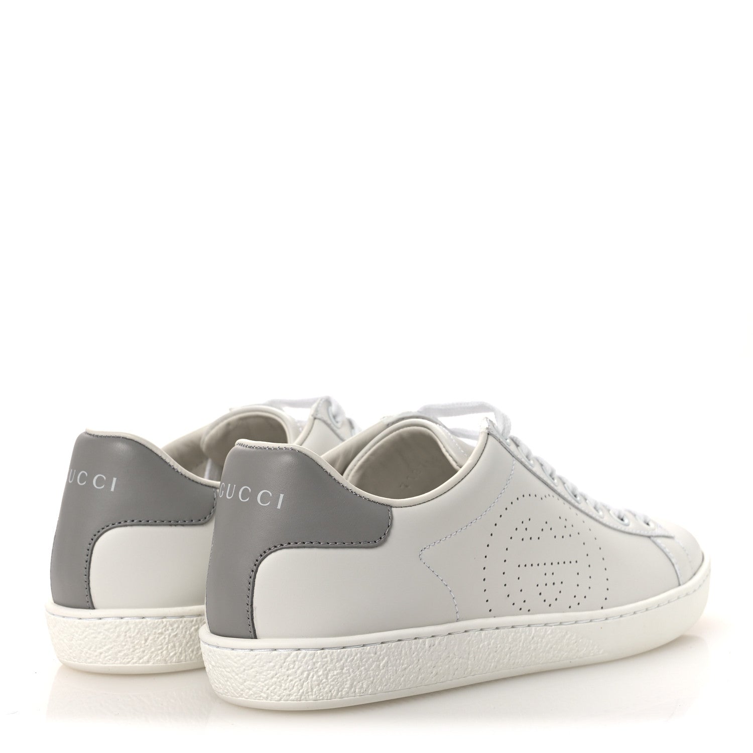 Gucci Calfskin Interlocking G Perforated Womens Ace Sneakers 37 White Grey Sky 5 of 11
