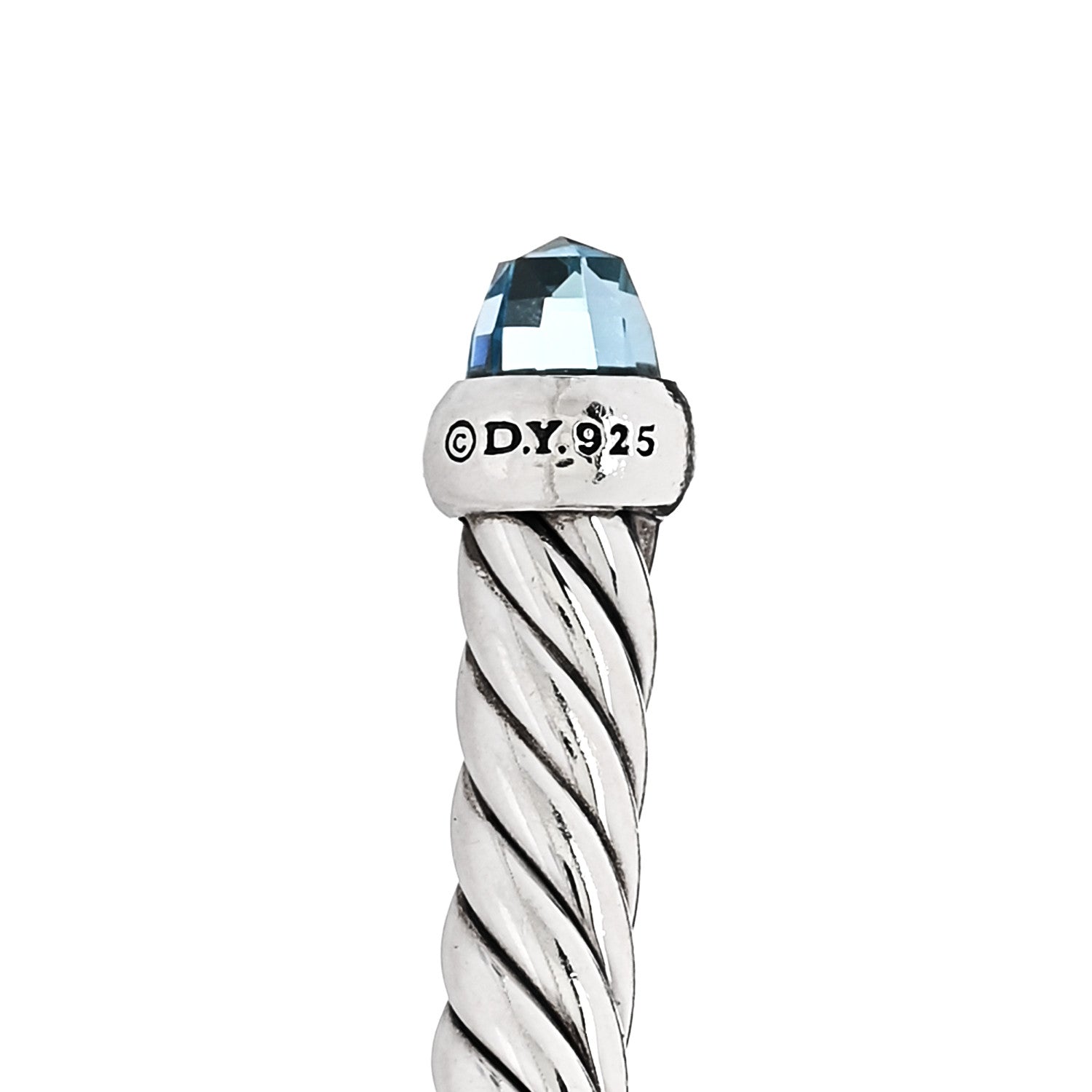 David Yurman Sterling Silver Diamond Blue Topaz 4mm Cable Flex Bracelet 3 of 4