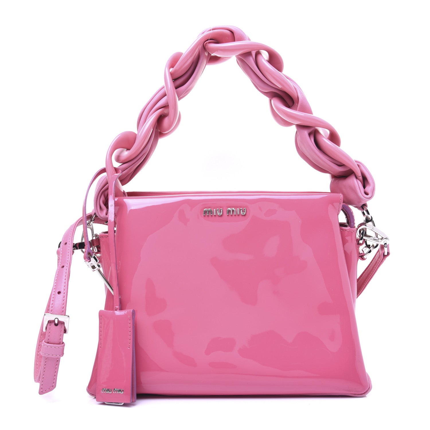美品！MIUMIU pink bag ストラップ付き Miu Miu Patent Shoulder Bag Pink 682514 – FASHIONPHILE