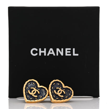 Chanel Metal Enamel CC Denim Heart Earrings Gold Blue 5 of 5
