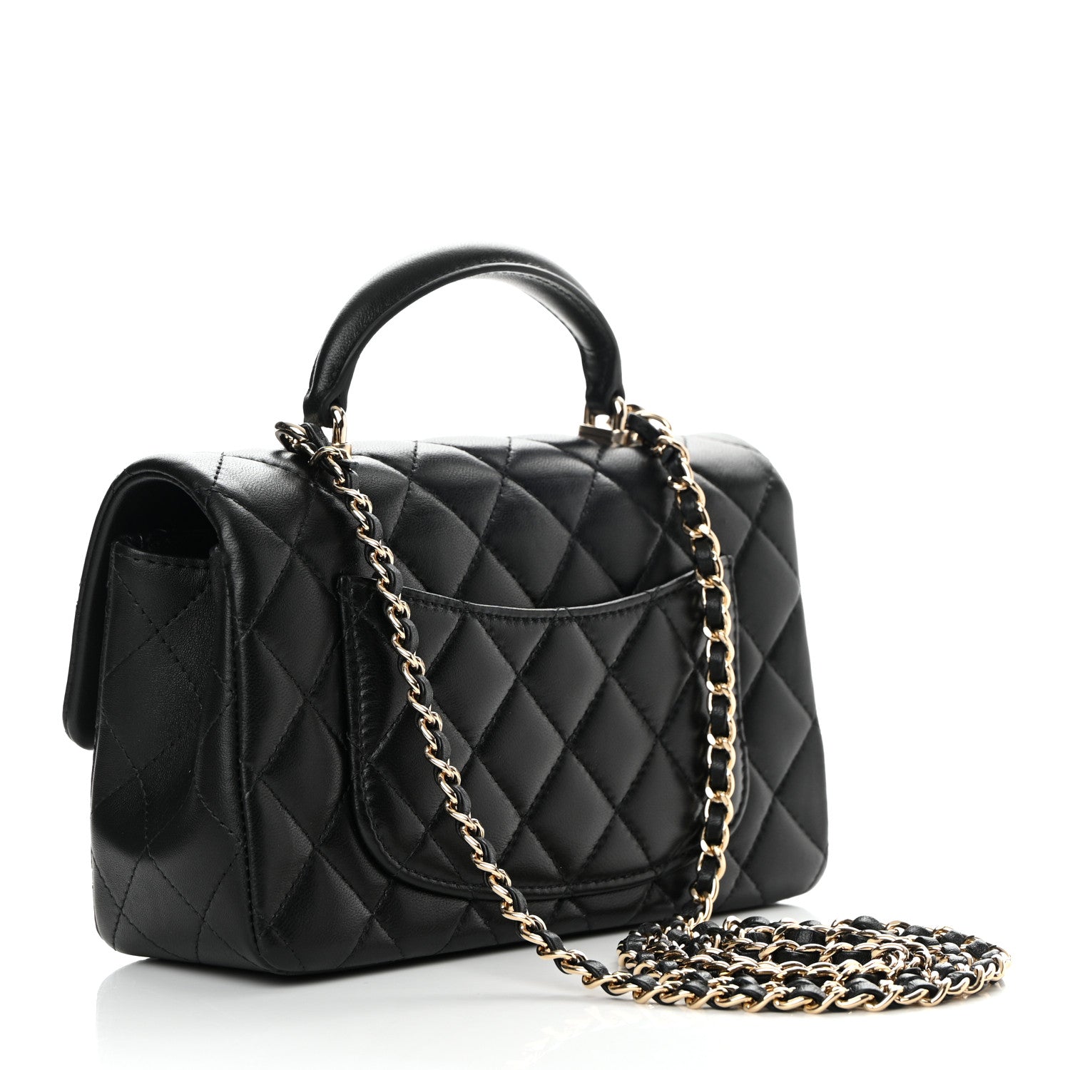 Chanel Lambskin Quilted Mini Top Handle Rectangular Flap Black 3 of 13