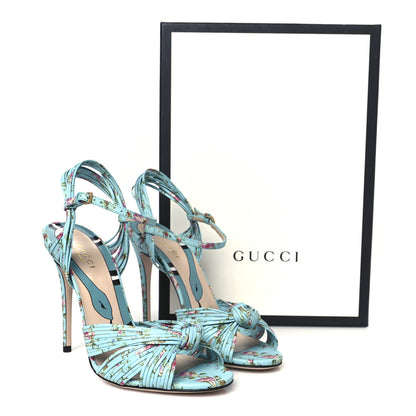 Gucci Malaga Kid Floral Print Knotted Allie Sandals 37 Aquamarine 9 of 9