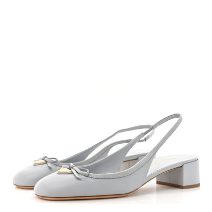 Prada Nappa Triangle Bow 45mm Slingback Pumps 39 Fiordaliso 3 of 8