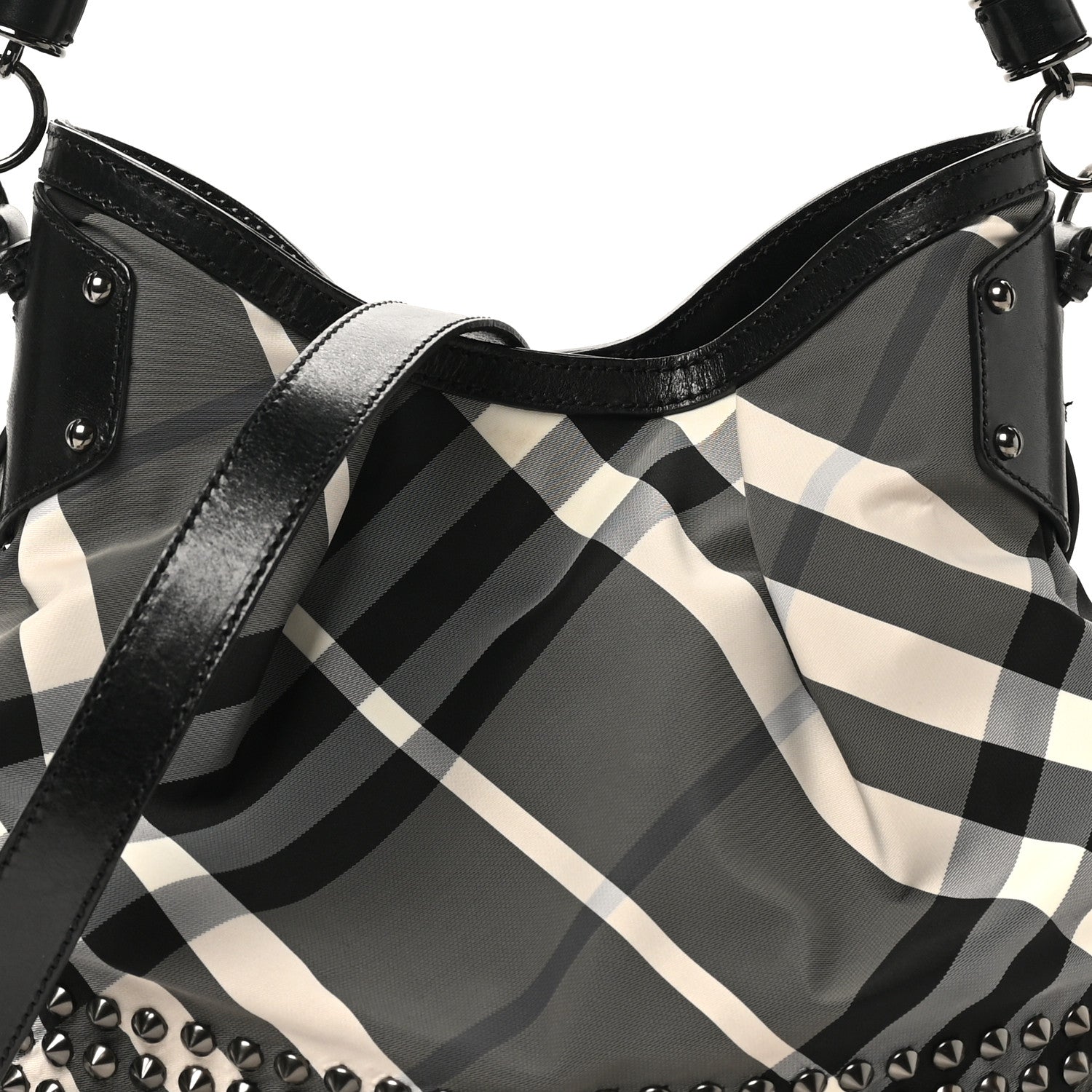 Burberry Nylon Beat Check Studded Hobo Black 7 of 9