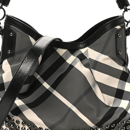 Burberry Nylon Beat Check Studded Hobo Black 7 of 9