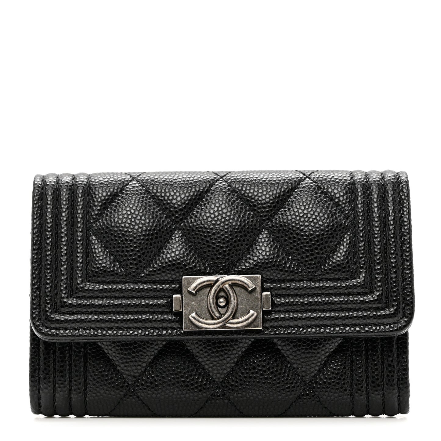 Caviar Quilted Boy Flap Card Holder Black