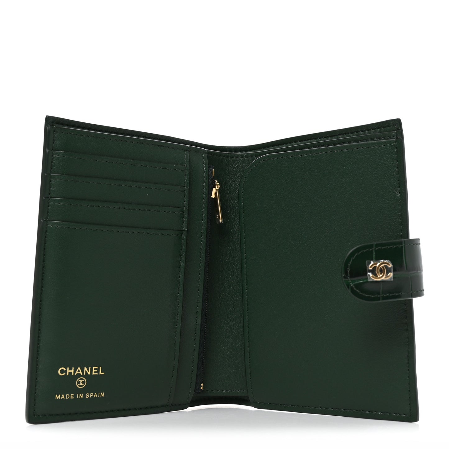 Calfskin Crocodile Embossed Crococo Passport Holder Emerald