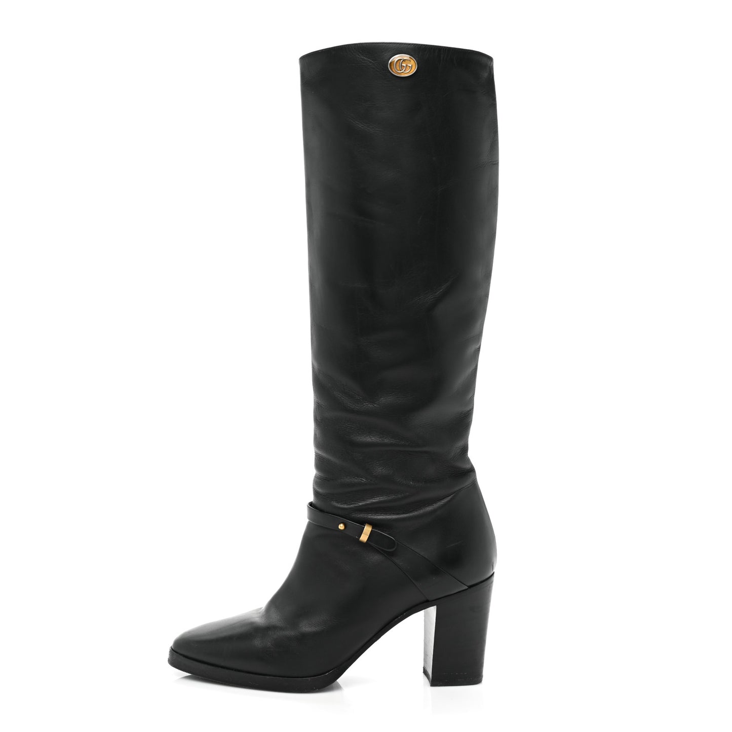 Calfskin Double G Knee High Boots 39 Black