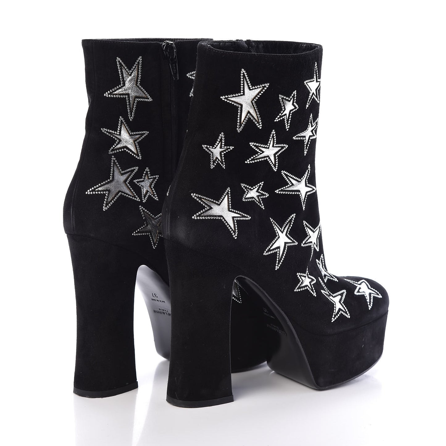 Kid Scamosciato Lambskin Embossed Candy Star Studded Platform Boots 37 Black