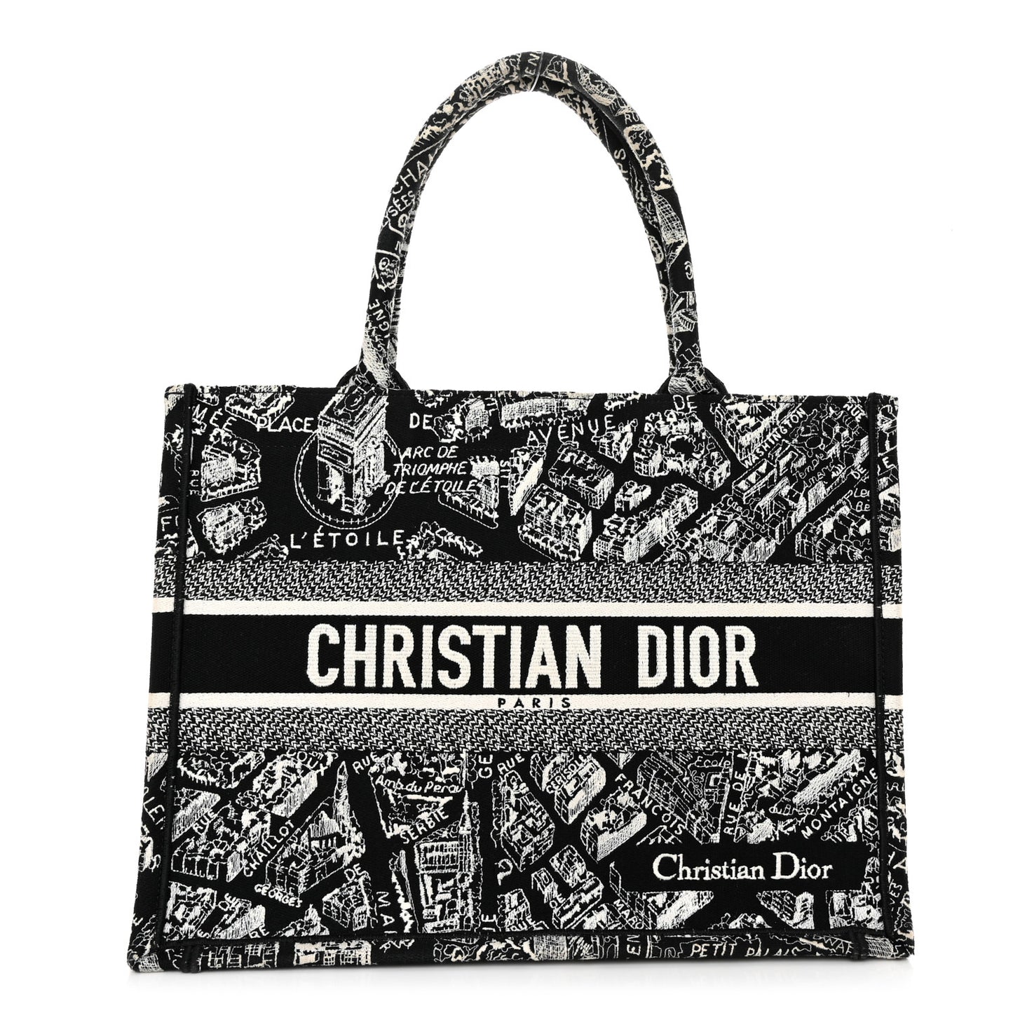 Canvas Embroidered Medium Plan De Paris Book Tote Black White