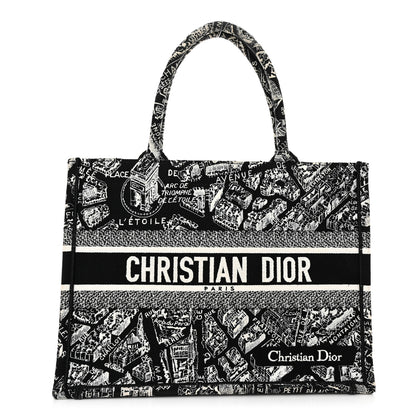 Christian Dior Canvas Embroidered Medium Plan De Paris Book Tote Black White 1 of 12
