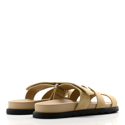 Hermes Suede Goatskin Womens Chypre Sandals 37 Beige Lin 4 of 9
