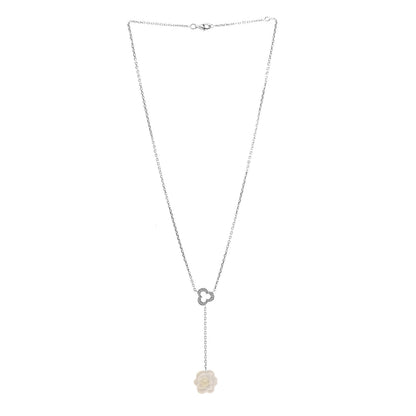 Chanel 18K White Gold Diamond Agate Camelia Sculpte Pendant Necklace 3 of 6