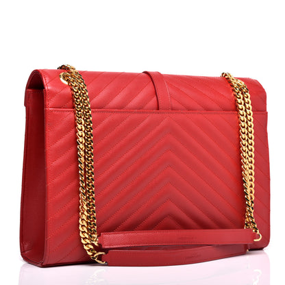 Saint Laurent Grain De Poudre Matelasse Chevron Large Monogram Satchel Lipstick Red 3 of 10